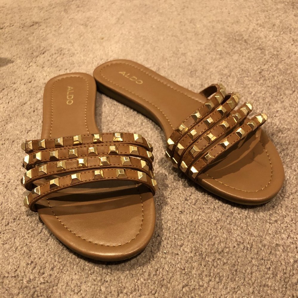 ALDO Tan & Gold Studded Sandals